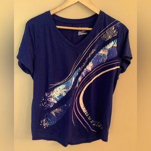 Tek Gear, Dry Tek, size L navy with pink and teal V neck short sleeved top